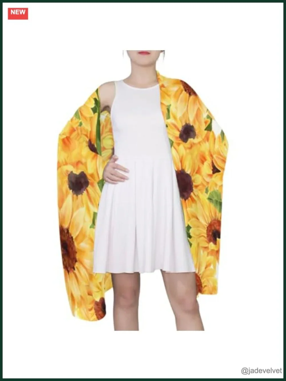 Large Silk Like Scarf - Watercolor Floral Pattern